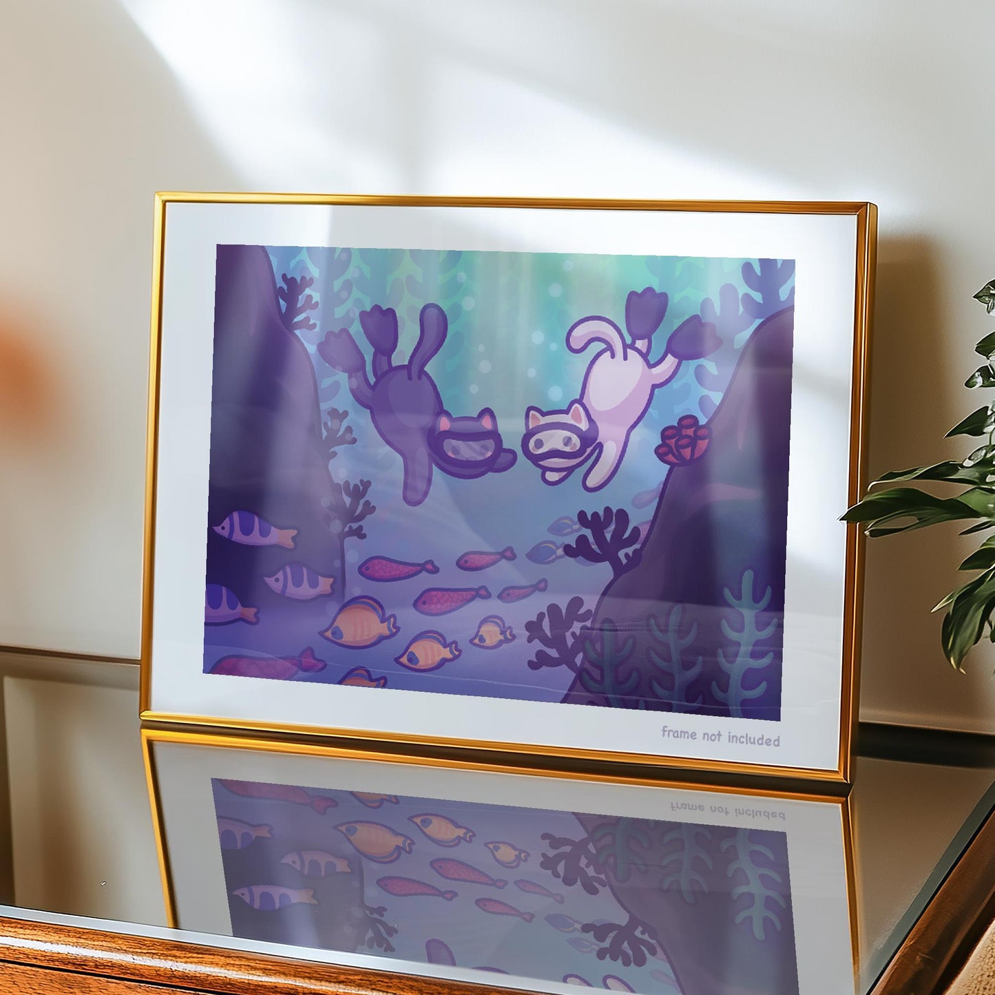 Scuba Diving Cats Art Print | Cute Underwater Art Poster