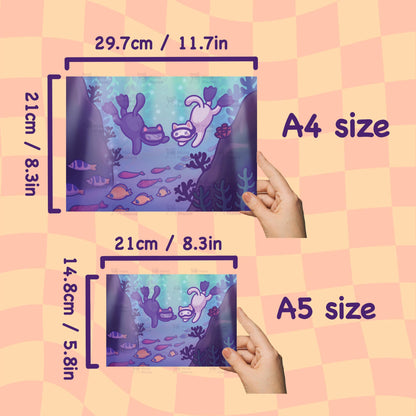 Scuba Diving Cats Art Print | Cute Underwater Art Poster