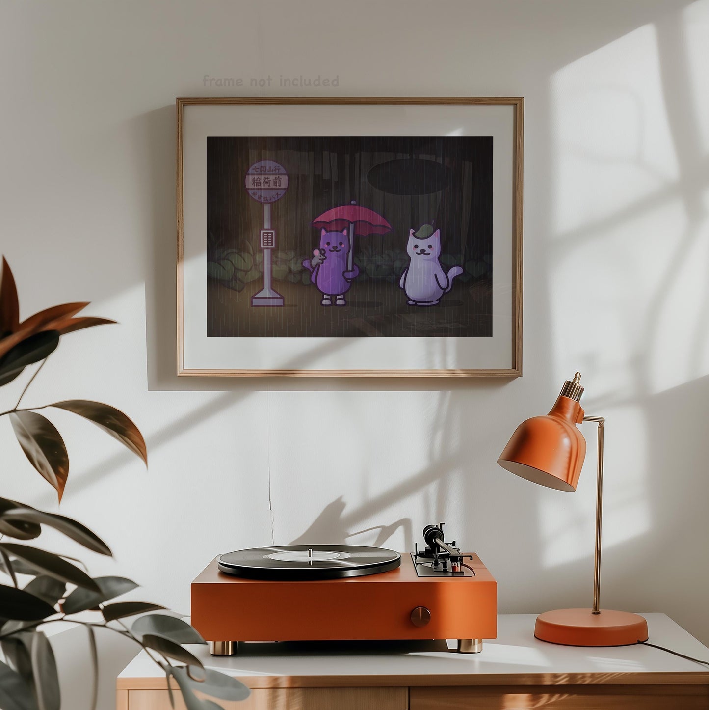 Cats in the Rain at a Bus Stop | Anime Inspired Poster