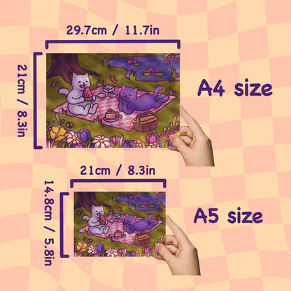 Cats Having a Picnic | Cute Spring Art Print