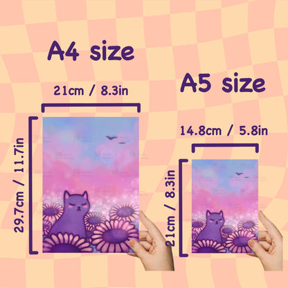 Cat in a Sunflower Field | Cute Nature Art Print