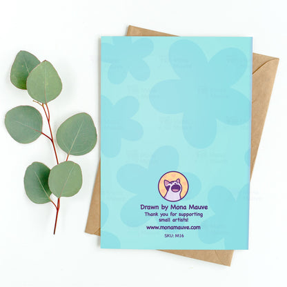 Cat mothers day card with kraft envelope and free sticker