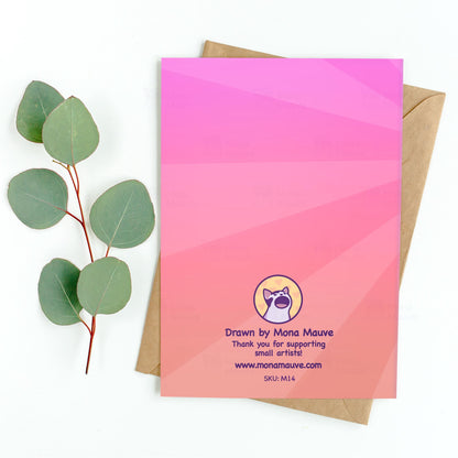 Best mum trophy mothers day cat card back detail on 300gsm card