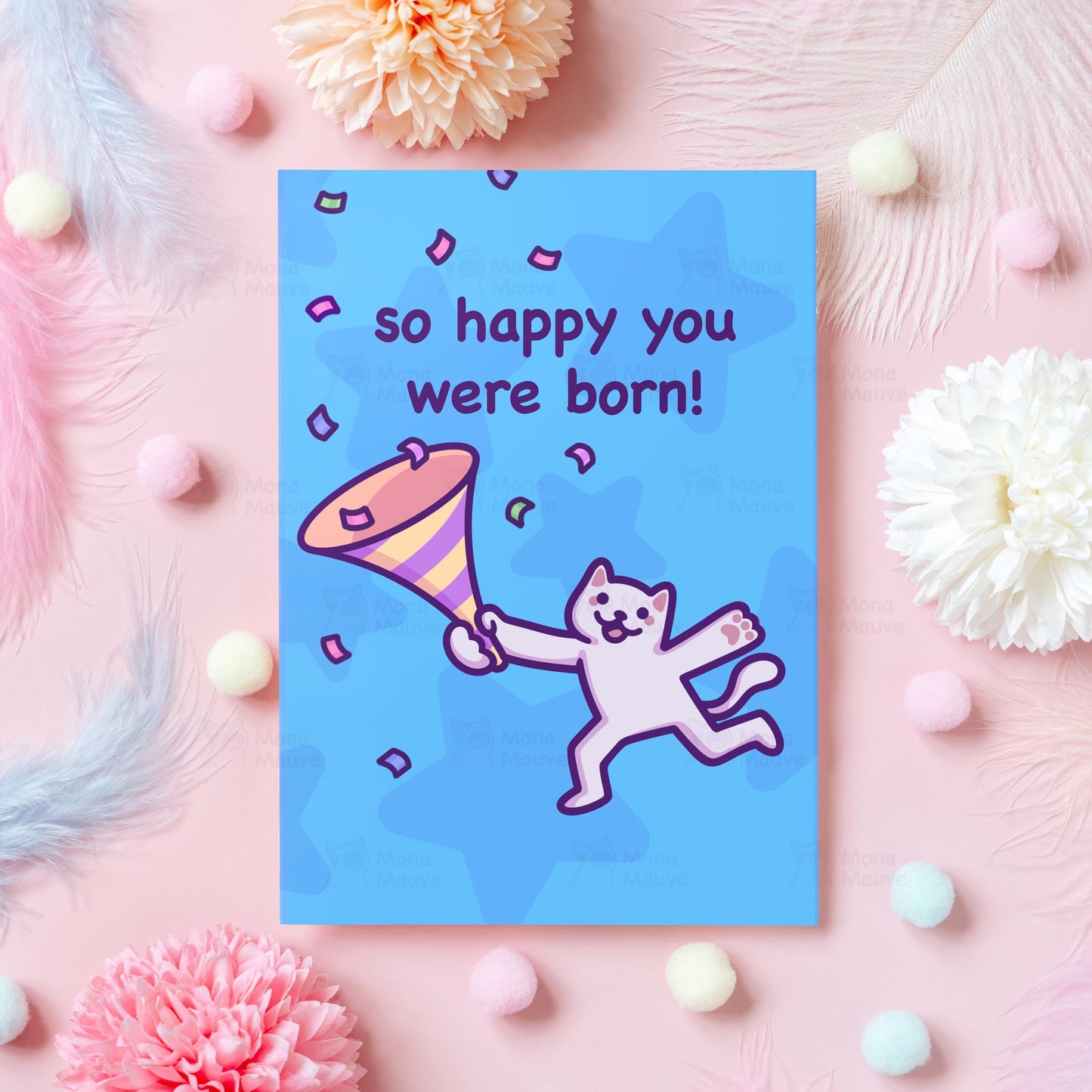 Funny Cat Birthday Card | So Happy You Were Born | Cute Confetti Cat Card