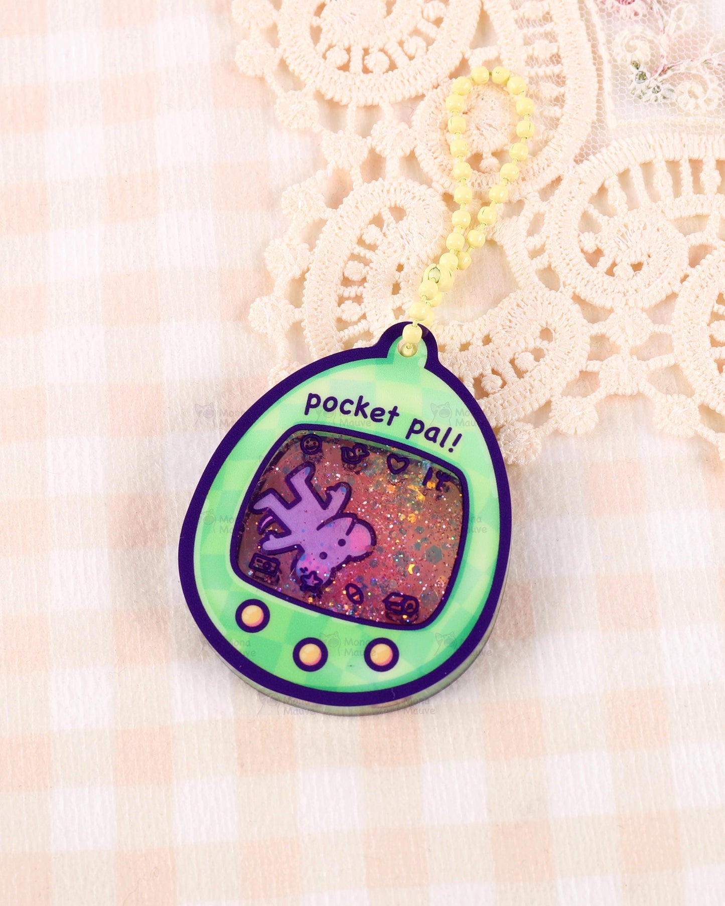 Pocket Pals Shaker Keychain | Virtual Pet Cat Keychain | Glitter Acrylic Charm