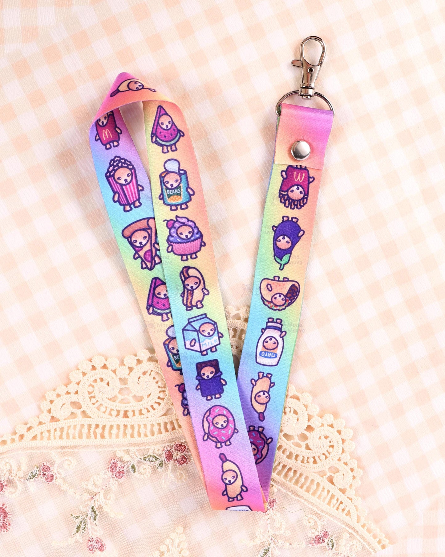 Snack Cats Lanyard | Rainbow Cat Illustration Pattern