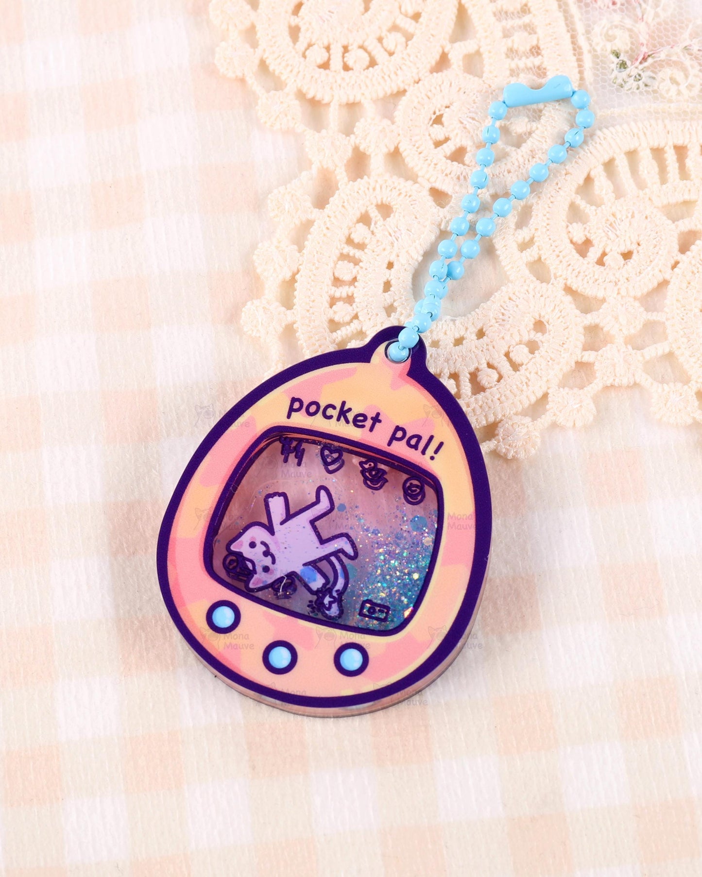 Pocket Pals Shaker Keychain | Virtual Pet Cat Keychain | Glitter Acrylic Charm
