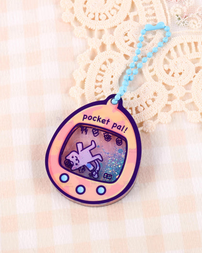 Pocket Pals Shaker Keychain | Virtual Pet Cat Keychain | Glitter Acrylic Charm
