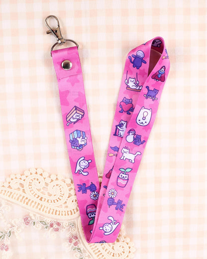 Pink Cat Lanyard | Illustrated Cat Print