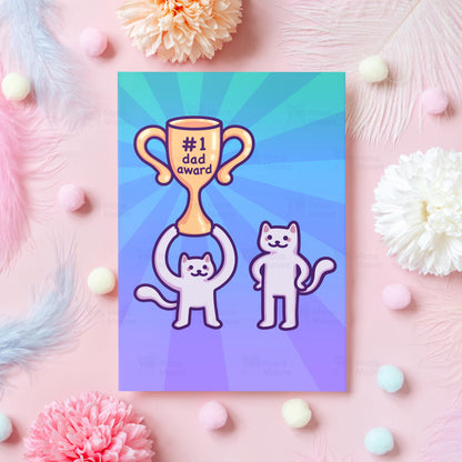 Funny Father's Day Cat Card | Number One Dad Award | Cat Trophy Card