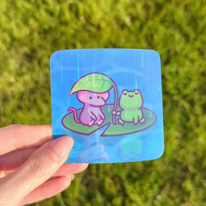 Cute Frog Vinyl Sticker | Frog & Mouse on a Lily Pad