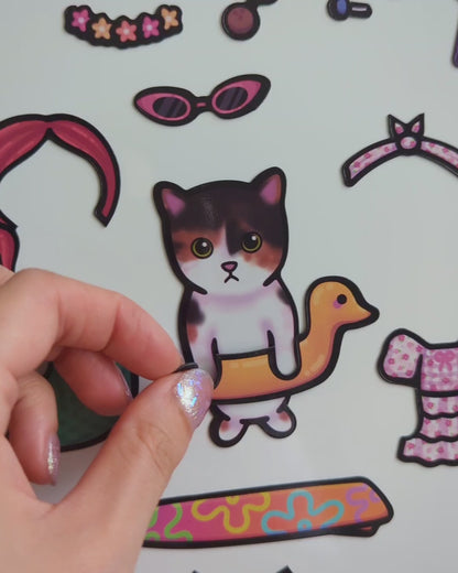 Funny Cat Fridge Magnet Set | Dress Up Game | El Gato & 6 Outfits