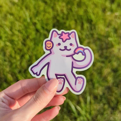 Funny Cat Vinyl Sticker | Kitty Sticking Stickers On His Face