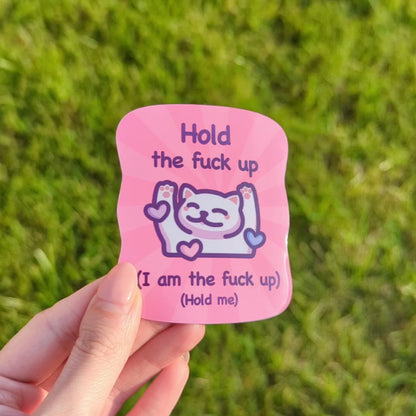 Funny Cat Meme Vinyl Sticker | Hold Me