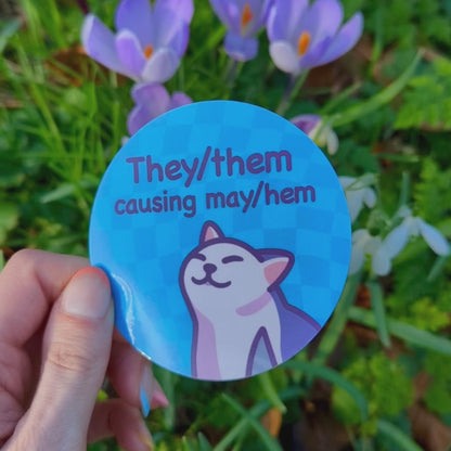 Funny They/Them Pronoun Sticker | Causing May/Hem