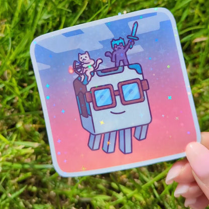 Funny Holographic Gamer Cat Sticker | Cats In a Video Game