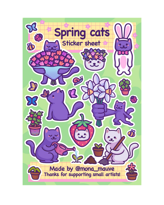 Spring Cats Sticker Sheet | 21 Cottagecore Vinyl Stickers
