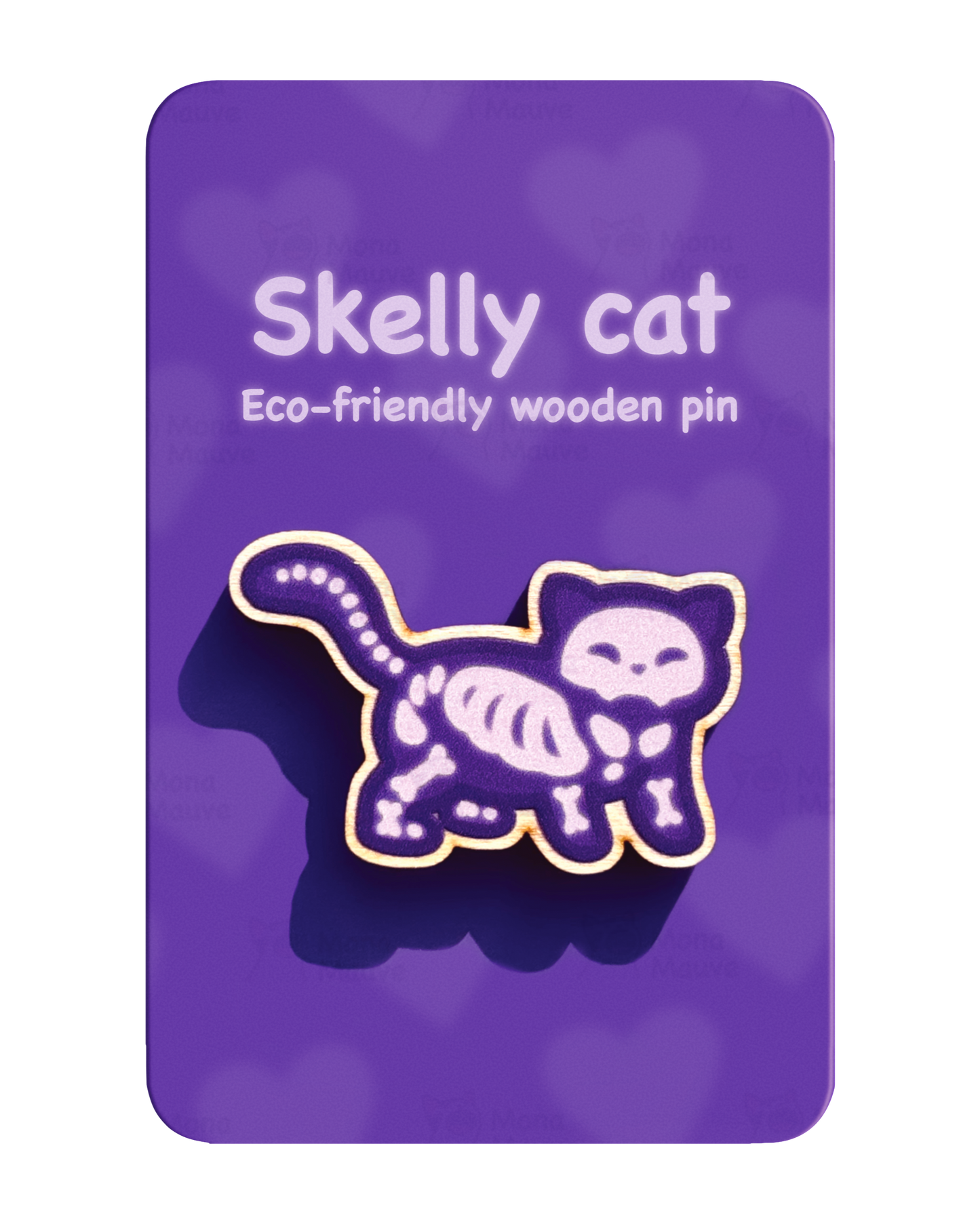 Skelly Cat Pin Badge | Cute Halloween Wooden Pin