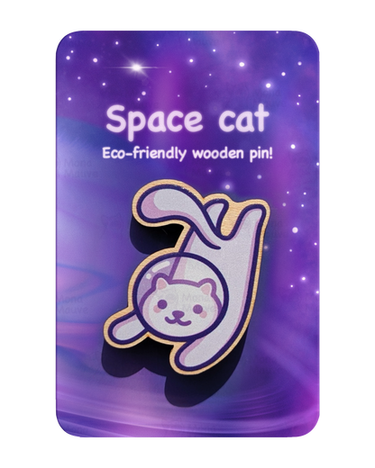 Cute Space Cat Wooden Pin