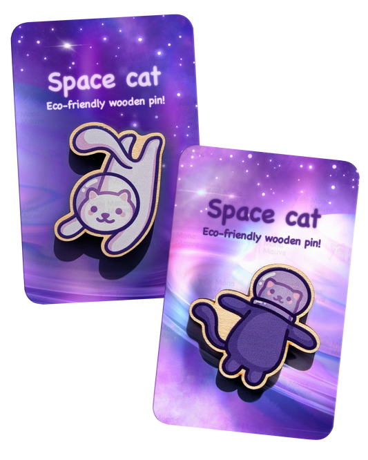2 Cute Space Cat Wooden Pin Set