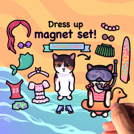 Cat Dress-Up Fridge Magnet Set | Summer Pack