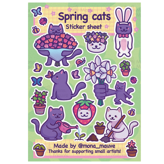 Spring Cats Sticker Sheet | 21 Cottagecore Vinyl Stickers
