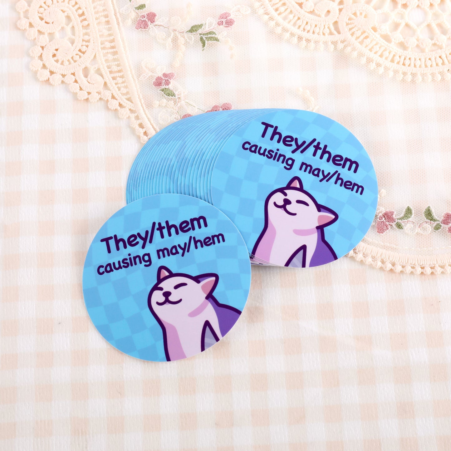 Funny They/Them Pronoun Sticker | Causing May/Hem