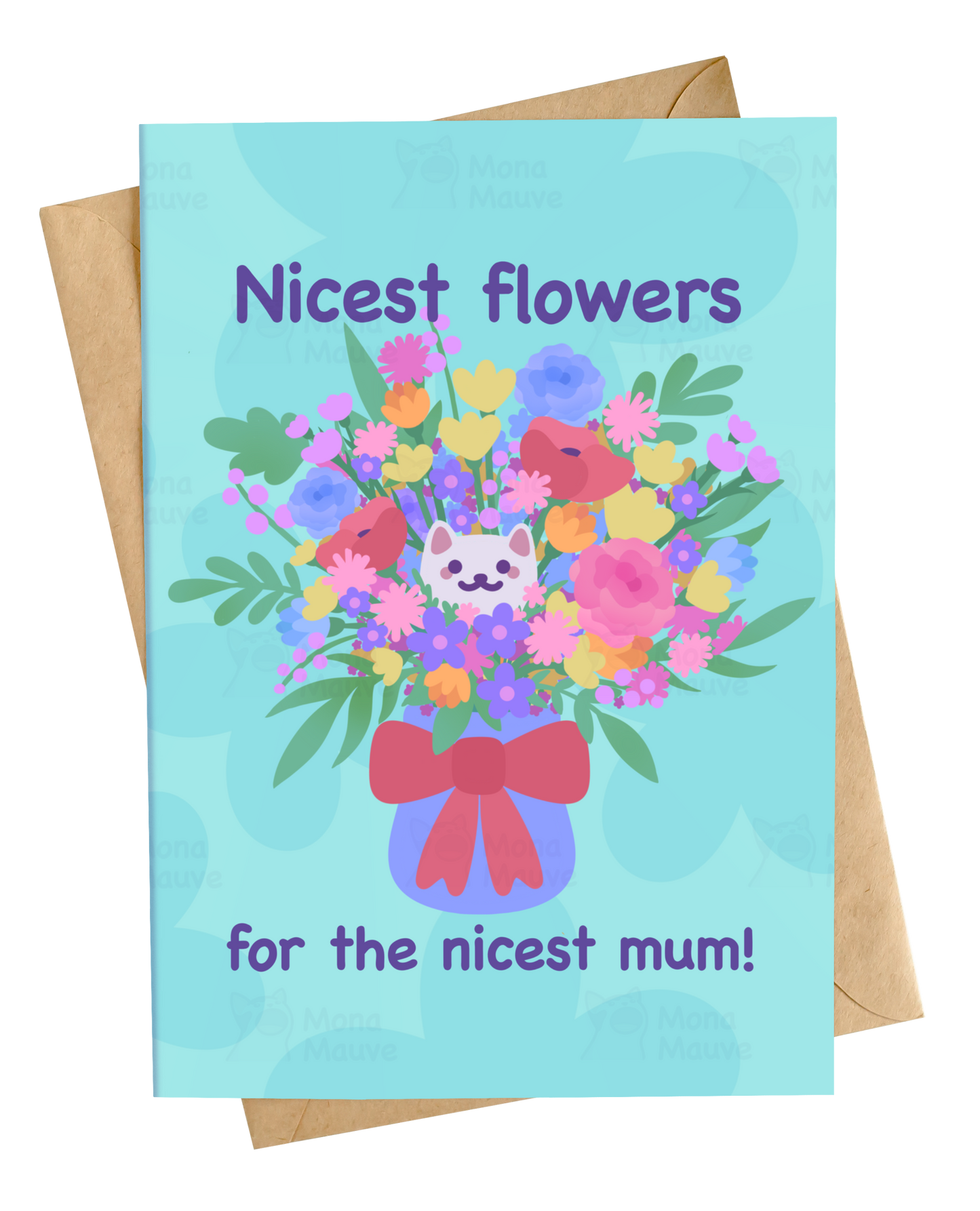 Hand-drawn cat bouquet illustration mothers day card on white background