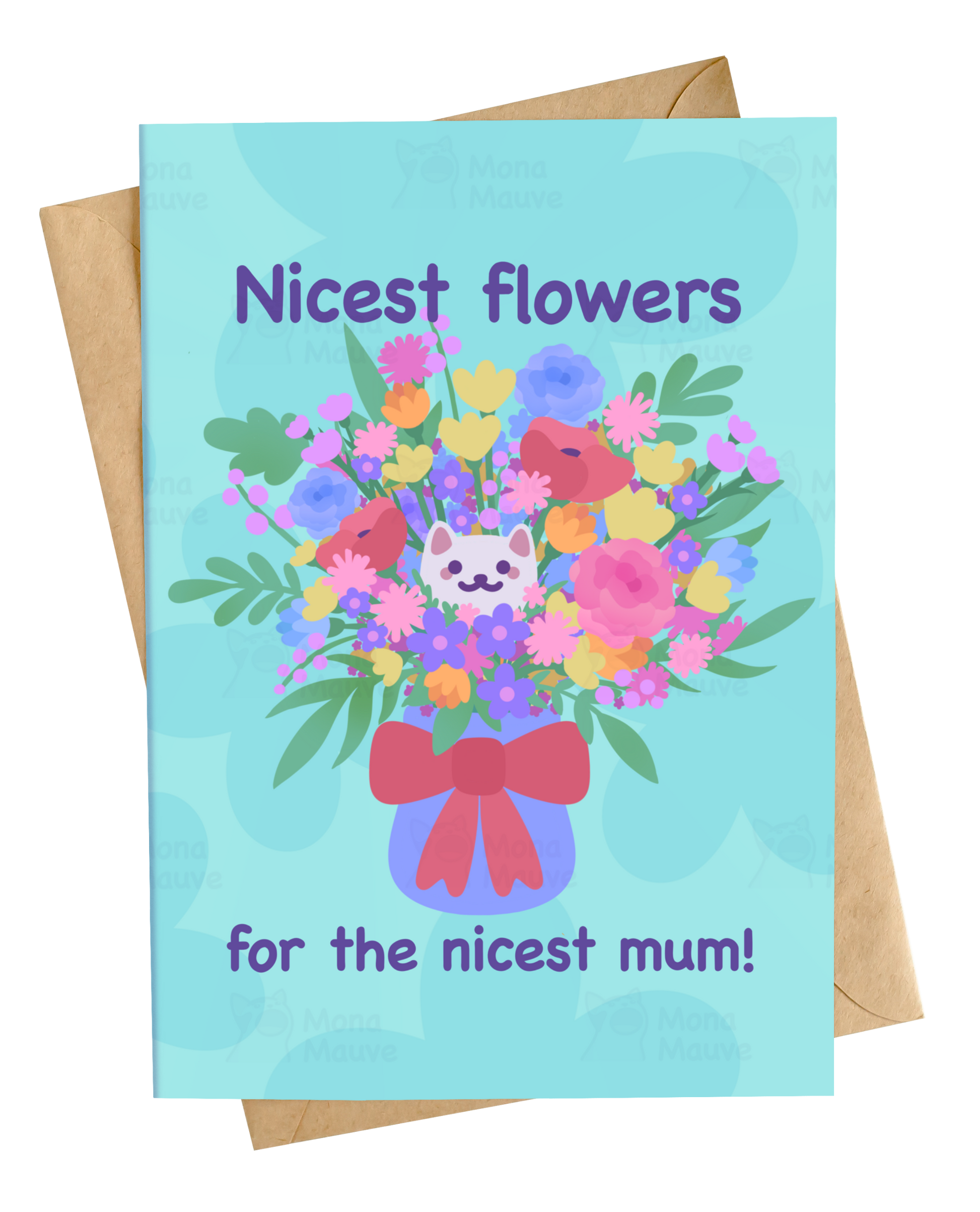 Hand-drawn cat bouquet illustration mothers day card on white background
