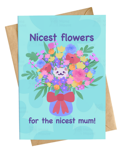 Hand-drawn cat bouquet illustration mothers day card on white background