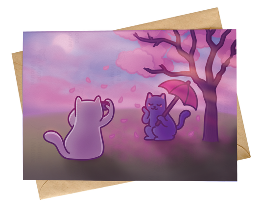 Cute Valentine's Day Card | Cats in Falling Cherry Blossoms
