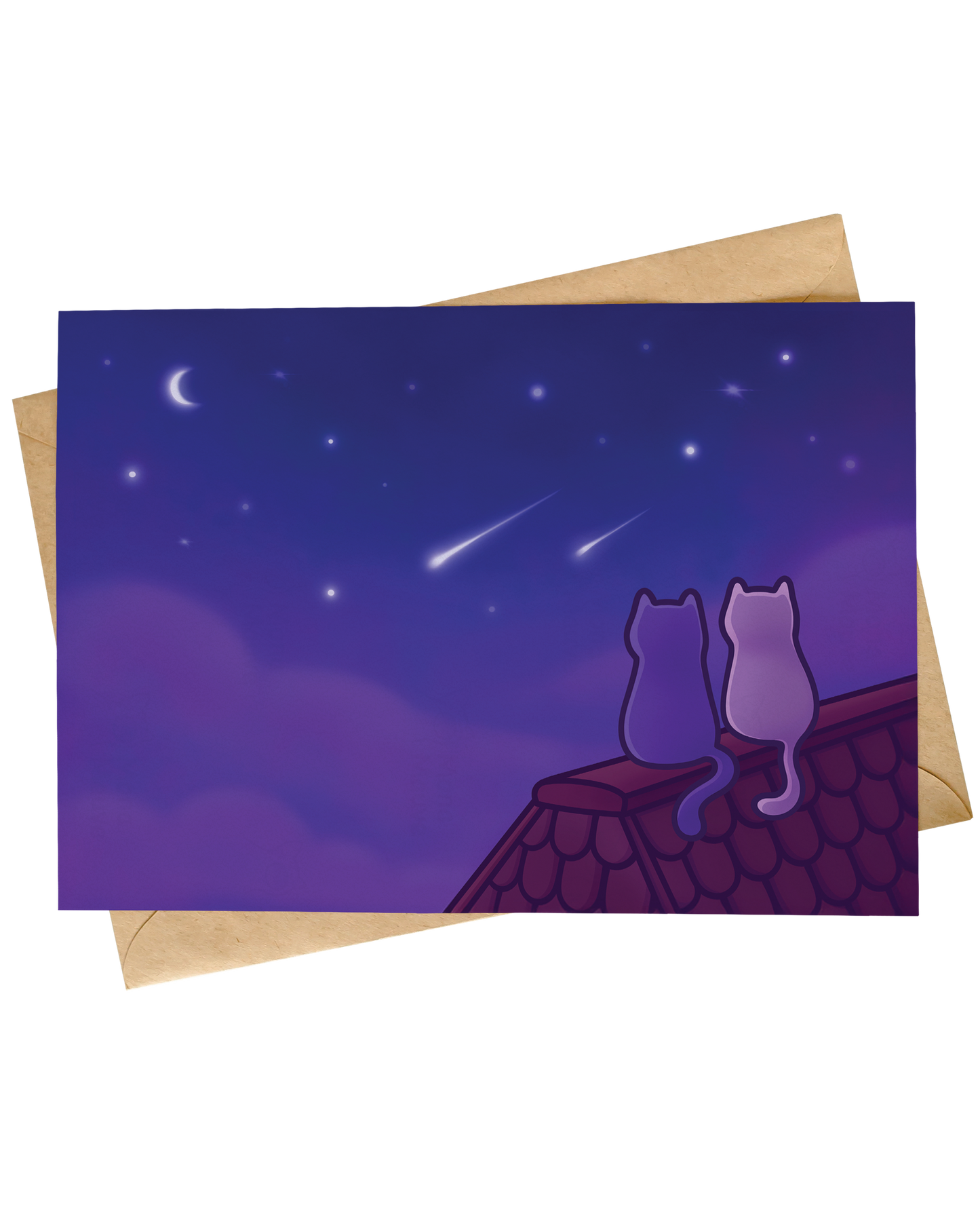 Shooting Stars Valentine's Day Card | Cute Cat Illustration by Mona Mauve