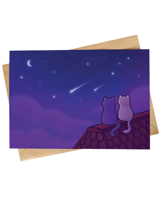 Shooting Stars Valentine's Day Card | Cute Cat Illustration by Mona Mauve