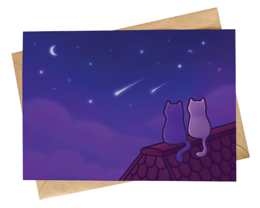 Shooting Stars Valentine's Day Card | Cute Cat Illustration by Mona Mauve