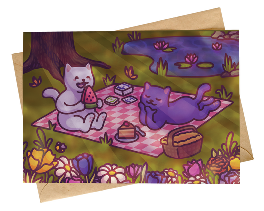 Cat Picnic Valentine's Day Card | Cute Cat Illustration by Mona Mauve