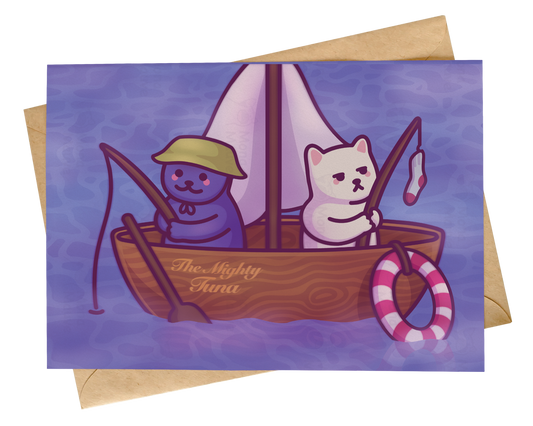 Funny Fishing Valentine's Day Card | Cat Illustration by Mona Mauve