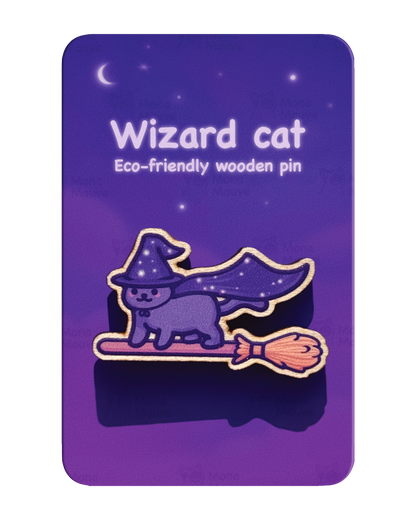 Wizard Cat Pin Badge | Cute Halloween Wooden Pin