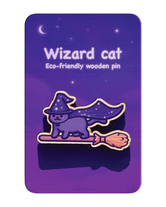 Wizard Cat Pin Badge | Cute Halloween Wooden Pin
