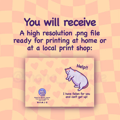 Printable Funny Cat Anniversary Card | I Have Fallen for You | Digital Download