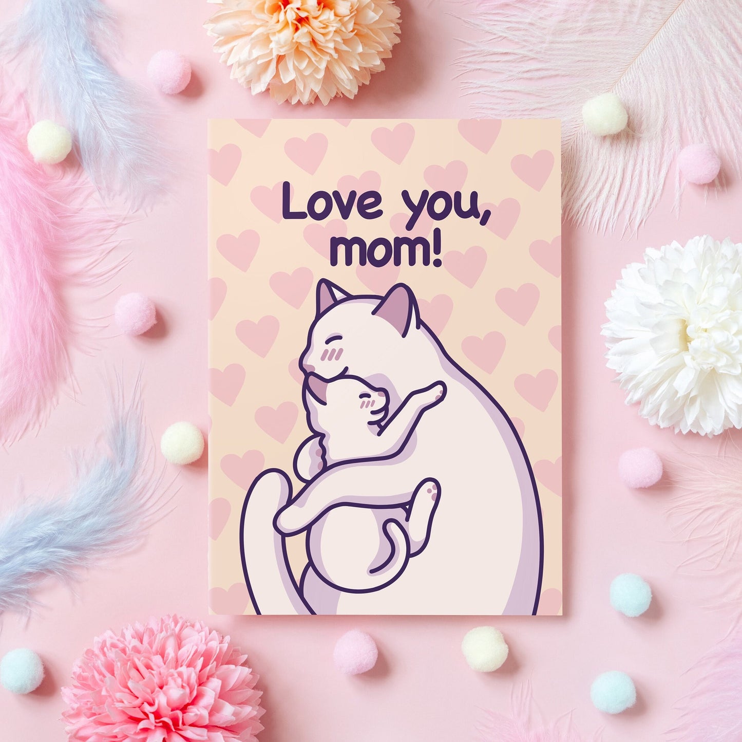 Cute Cat Card for Mom | Love You, Mom! | Wholesome Cat & Kitten Snuggle
