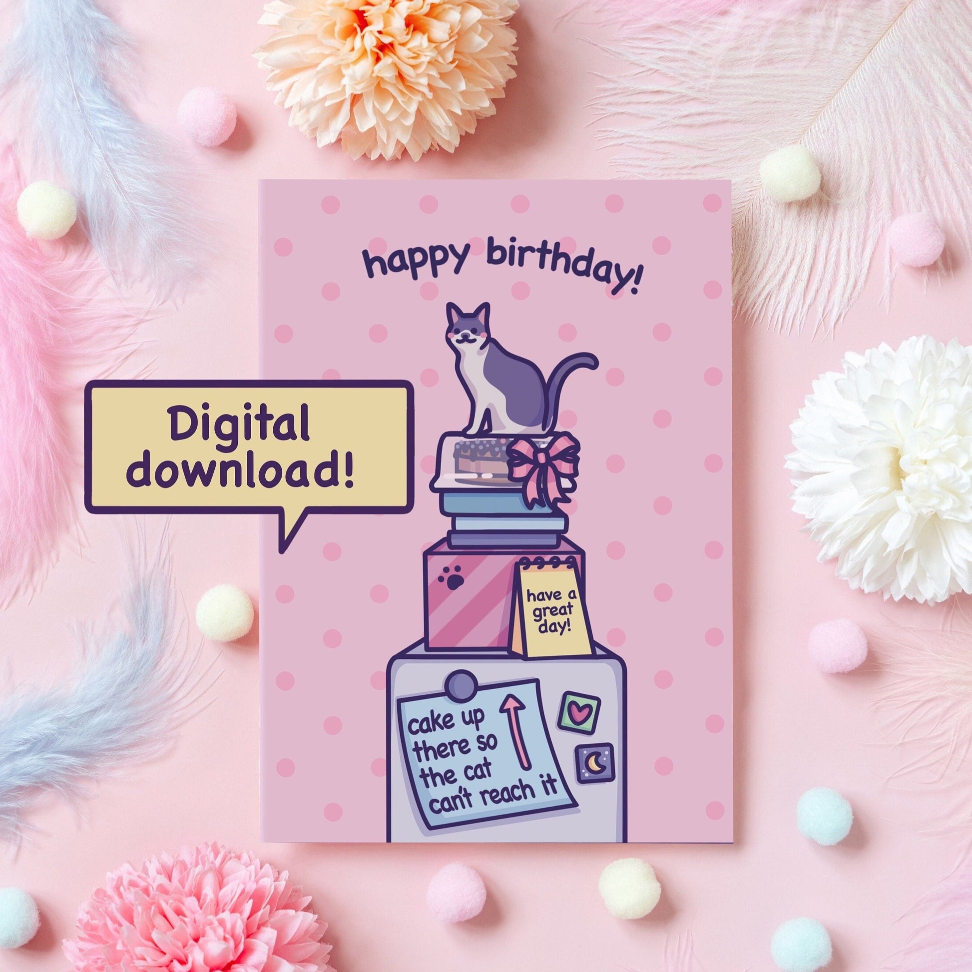 printable-cute-cat-birthday-card-digital-download-monamauve for Cat Birthday Card Printable Free Printable Cute Cat Birthday Card | Digital Download – monamauve for Cat Birthday Card Printable Free