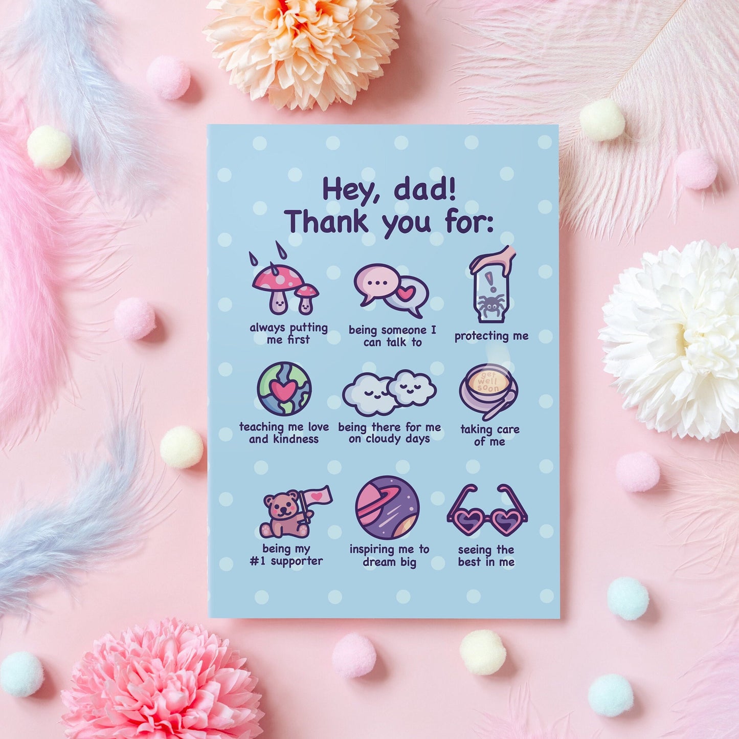 Cute Card for Dad | Thank You, Dad! | Father's Day & Dad's Birthday Card | Blue Appreciation Card For Dad