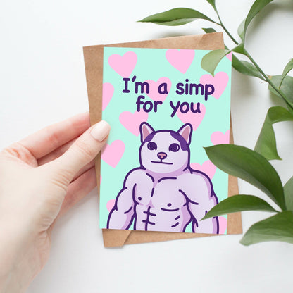 Printable Funny Anniversary Card | Digital Download | I'm a Simp for You Love Card | Cat Meme Gift for Boyfriend, Girlfriend - Her or Him