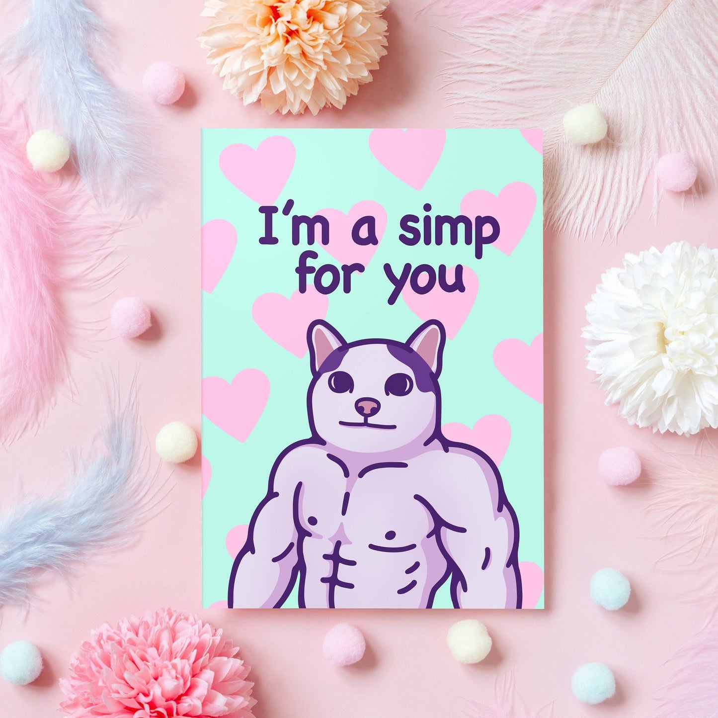 Meme Anniversary Card | I'm a Simp for You | Funny Cat Card for Husband, Wife, Boyfriend, Girlfriend | Gift Her or Him