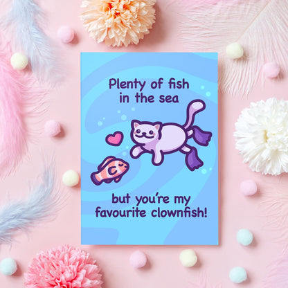 Funny Cat Anniversary Card | You're My Favourite Clownfish | Cute Gift for Husband, Wife, Boyfriend, Girlfriend, Partner - Her or Him