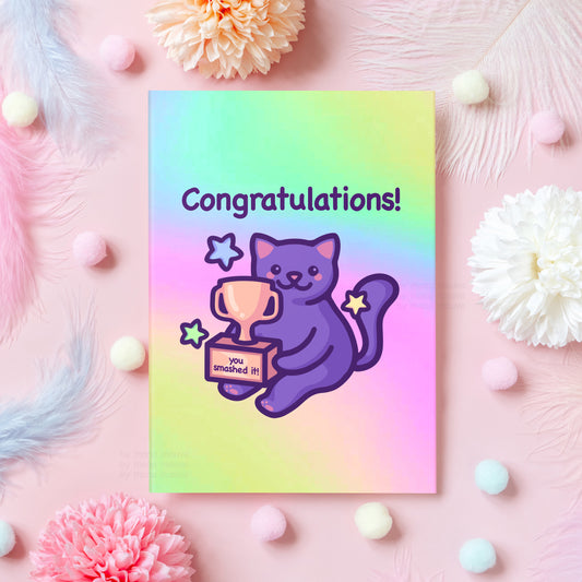 Cute Cat Congratulations Card | You Smashed It! | Wholesome Gift for School or University Graduation, Exams