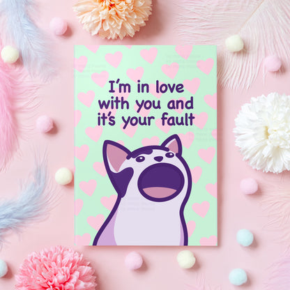 Funny Pop Cat Anniversary Card | Cat Meme Love Card