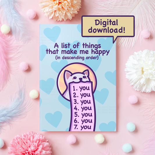 Wholesome Anniversary Card Digital Download | You Make Me Happy! | Funny & Cheesy Cat Meme Greeting Card | Gift for Husband, Wife, Her, Him