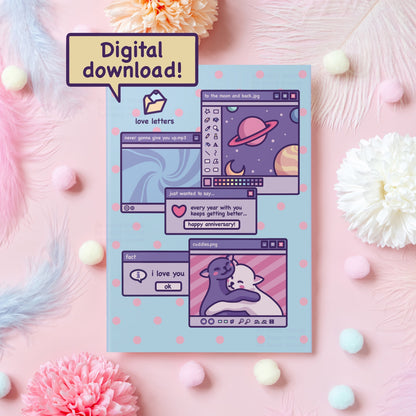Printable Vaporwave Anniversary Card Digital Download | Every Year Keeps Getting Better | Geeky and Cute Gift for Boyfriend, Girlfriend, Wife, Her Him