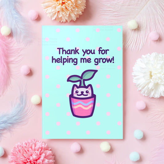 Cute Teacher Appreciation Card | Thank You for Helping Me Grow | Heartfelt Gift on School or University Graduation, Teacher Appreciation Day